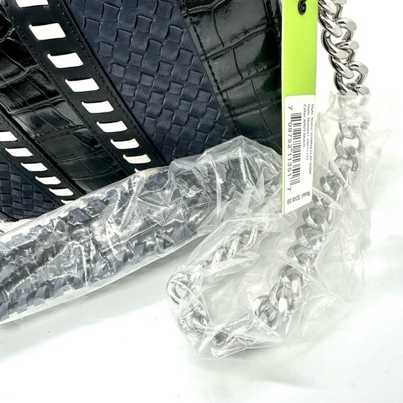 Hanna Leather Shoulder Purse Bag Navy Woven Embossed Crocodile Snake Print - Picture 10 of 16